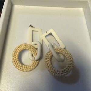 Elegant White and Tan Woven Earrings